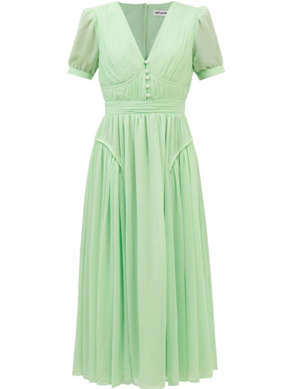 Self Portrait Spearmint Green Chiffon Midi Dress, Us 4